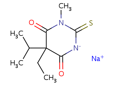 5-Ethyl-1-methyl-5-(1-methylethyl)-2-sodiothio-4,6(1h,5h)-pyrimidinedioneStructure,64038-17-1Structure 5-Ethyl-1-methyl-5-(1-methylethyl)-2-sodiothio-4,6(1h,5h)-pyrimidinedione Structure,64038-17-1Structure