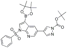 4-(1-(苯基磺?；?-3-(4,4,5,5-四甲基-1,3,2-二噁硼烷-2-基)-1H-吡咯并[2,3-b]吡啶-5-基)-1H-吡唑-1-羧酸叔丁酯結(jié)構(gòu)式_1147998-42-2結(jié)構(gòu)式