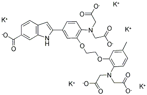 2-[4-[二(羧甲基)氨基]-3-[2-[2-[二(羧甲基)氨基]-5-甲基苯氧基]乙氧基]苯基]-1H-吲哚-6-羧酸鉀鹽(1:5)結構式_132319-56-3結構式