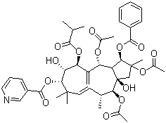 2,5,14-三乙酰氧基-3-苯甲?；趸?8,15-二羥基-7-異丁酰氧基-9-煙酰氧基氧基-6(17),11E-麻風(fēng)樹(shù)屬二烯結(jié)構(gòu)式_210108-87-5結(jié)構(gòu)式