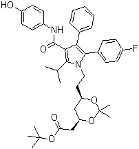 Tert-butyl 2-((4r,6r)-6-(2-(2-(4- fluorophenyl)-4-(4- hydroxyphenylcarbamoyl)-5-isopropyl-3- phenyl-1H-pyrrol-1-yl)ethyl)-2,2- dimethyl-1,3-dioxan-4-yl)acetateStructure,265989-36-4Structure Tert-butyl 2-((4r,6r)-6-(2-(2-(4- fluorophenyl)-4-(4- hydroxyphenylcarbamoyl)-5-isopropyl-3- phenyl-1H-pyrrol-1-yl)ethyl)-2,2- dimethyl-1,3-dioxan-4-yl)acetate Structure,265989-36-4Structure