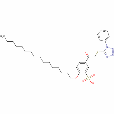 2-(十六基氧基)-5-[[(1-苯基-1H-四唑-5-基)硫代]乙?；鵠苯磺酸結(jié)構(gòu)式_38407-79-3結(jié)構(gòu)式
