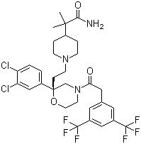 1-[2-[(2R)-4-[2-[3,5-雙(三氟甲基)苯基]乙酰基]-2-(3,4-二氯苯基)-2-嗎啉]乙基]-alpha,alpha-二甲基-4-哌啶乙酰胺結(jié)構(gòu)式_537034-22-3結(jié)構(gòu)式