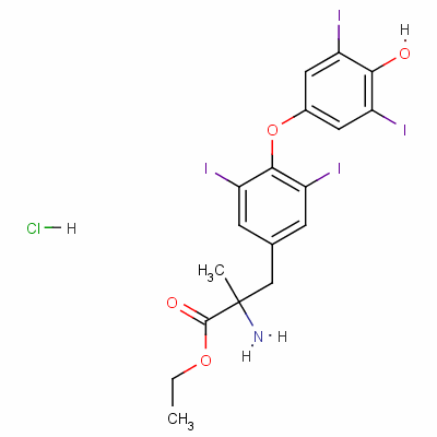 Ethyl o-(4-hydroxy-3,5-diiodophenyl)-3,5-diiodo-alpha-methyl-dl-tyrosinate hydrochlorideStructure,55327-22-5Structure Ethyl o-(4-hydroxy-3,5-diiodophenyl)-3,5-diiodo-alpha-methyl-dl-tyrosinate hydrochloride Structure,55327-22-5Structure