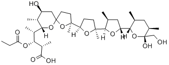 Monensin, 16-deethyl-3-o-demethyl-16-methyl-3-o-(1-oxopropyl)-Structure,56283-74-0Structure Monensin, 16-deethyl-3-o-demethyl-16-methyl-3-o-(1-oxopropyl)- Structure,56283-74-0Structure