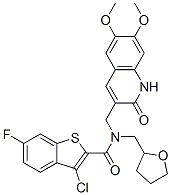Benzo[b]thiophene-2-carboxamide, 3-chloro-n-[(1,2-dihydro-6,7-dimethoxy-2-oxo-3-quinolinyl)methyl]-6-fluoro-n-[(tetrahydro-2-furanyl)methyl]-(9ci) Structure,579459-58-8Structure