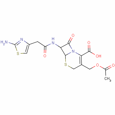 (6R-反式)-3-(乙酰氧基甲基)-7-[(2-氨基噻唑-4-基)乙酰氨基]-8-氧代-5-硫雜-1-氮雜雙環(huán)[4.2.0]-2-辛烯-2-羧酸結(jié)構(gòu)式_58233-18-4結(jié)構(gòu)式