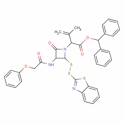2-(苯并噻唑-2-基二硫代)-alpha-(異丙烯基)-4-氧代-3-[(苯氧基乙酰基)氨基]氮雜丁烷-1-乙酸二苯甲酯結(jié)構(gòu)式_61585-90-8結(jié)構(gòu)式