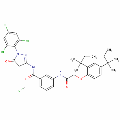 3-[[[2,4-雙(叔戊基)苯氧基]乙?；鵠氨基]-N-[4,5-二氫-5-氧代-1-(2,4,6-三氯苯基)-1H-吡唑-3-基]苯甲酰胺鹽酸鹽結(jié)構(gòu)式_63217-46-9結(jié)構(gòu)式