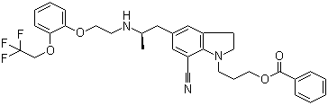 1-[3-(苯甲?；趸?丙基]-2,3-二氫-5-[(2R)-2-[[2-[2-(2,2,2-三氟乙氧基)苯氧基]乙基]氨基]丙基]-1H-吲哚-7-甲腈結(jié)構(gòu)式_885340-11-4結(jié)構(gòu)式