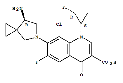 7-[(7R)-7-氨基-5-氮雜螺[2.4]-5-庚基]-8-氯-6-氟-1-[(1s,2r)-2-氟環(huán)丙基]-1,4-二氫-4-氧代-3-喹啉羧酸結(jié)構(gòu)式_127199-06-8結(jié)構(gòu)式