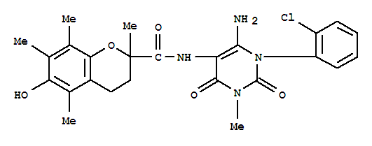  n-[6-氨基-1-(2-氯苯基)-1,2,3,4-四氫-3-甲基-2,4-二氧代-5-嘧啶]-3,4-二氫-6-羥基-2,5,7,8-2H-1-苯并吡喃-2-羧酰胺結構式_204980-84-7結構式