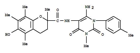 n-[6-氨基-1,2,3,4-四氫-3-甲基-1-(4-甲基苯基)-2,4-二氧代-5-嘧啶]-3,4-二氫-6-羥基-2,5,7,8-2H-1-苯并吡喃-2-羧酰胺結構式_204980-86-9結構式