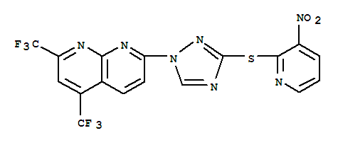(9ci)-7-[3-[(3-硝基-2-吡啶)硫代]-1H-1,2,4-噻唑-1-基]-2,4-雙(三氟甲基)-1,8-萘啶結(jié)構(gòu)式_303151-87-3結(jié)構(gòu)式