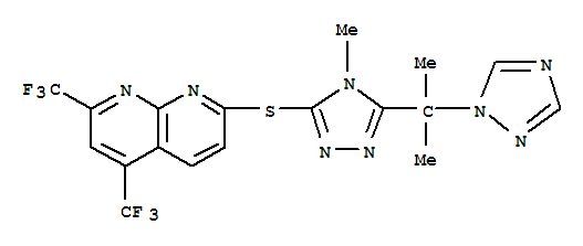 (9ci)-7-[[4-甲基-5-[1-甲基-1-(1H-1,2,4-噻唑-1-基)乙基]-4H-1,2,4-噻唑-3-基]硫代]-2,4-雙(三氟甲基)-1,8-萘啶結構式_339009-60-8結構式
