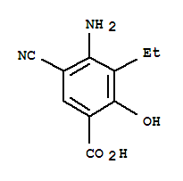 Benzoic acid, 4-amino-5-cyano-3-ethyl-2-hydroxy-(9ci)Structure,72817-95-9Structure Benzoic acid, 4-amino-5-cyano-3-ethyl-2-hydroxy-(9ci) Structure,72817-95-9Structure