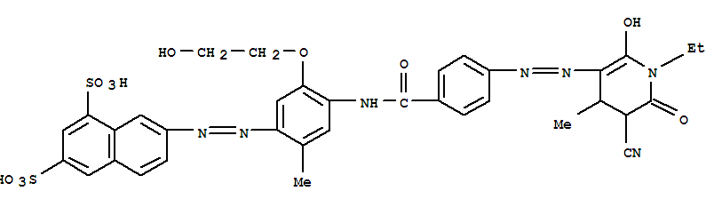 7-[[4-[[4-[(5-氰基-1-乙基-1,4,5,6-四氫-2-羥基-4-甲基-6-氧代-3-吡啶)氮雜]苯甲?；鵠氨基]-5-(2-羥基乙氧基)-2-1,3-萘二磺酸結(jié)構(gòu)式_884304-25-0結(jié)構(gòu)式