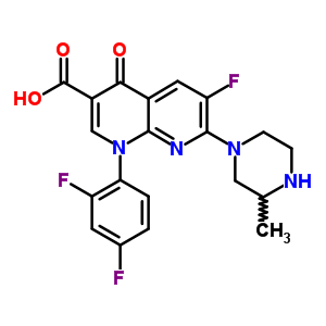 1-(2,4-Difluorophenyl)-6-fluoro-7-(3-methylpiperazin-1-yl)-4-oxo-1,4-dihydro-1,8-naphthyridine-3-carboxylic acidStructure,100490-72-0Structure 1-(2,4-Difluorophenyl)-6-fluoro-7-(3-methylpiperazin-1-yl)-4-oxo-1,4-dihydro-1,8-naphthyridine-3-carboxylic acid Structure,100490-72-0Structure