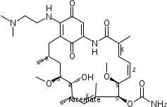 (4E,6Z,8S,9S,10E,12S,13R,14S,16R)-19-{[2-(二甲基氨基)乙基]氨基}-13-羥基-8,14-二甲氧基-4,10,12,16-四甲基-3,20,22-三氧代-2-氮雜雙環(huán)[16.3.1]二十二-1(21),4,6,10,18-五烯-9-基氨基甲酸酯-N,N-二甲基甲胺(1:1)結構式_150270-08-9結構式