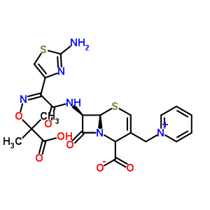7-{[(2Z)-2-(2-氨基-1,3-噻唑-4-基)-2-{[(2-羧基-2-丙基)氧基]亞氨基}乙?；鵠氨基}-8-氧代-3-(1-吡啶鎓基甲基)-5-硫雜-1-氮雜雙環(huán)[4.2.0]辛-3-烯-2-羧酸酯結構式_217796-42-4結構式
