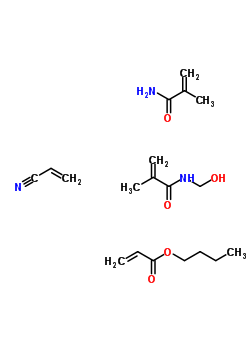 2-Propenoic acid, butyl ester, polymer with n-(hydroxymethyl)-2-methyl-2-propenamide, 2-methyl-2-propenamide and 2-propenenitrileStructure,25068-04-6Structure 2-Propenoic acid, butyl ester, polymer with n-(hydroxymethyl)-2-methyl-2-propenamide, 2-methyl-2-propenamide and 2-propenenitrile Structure,25068-04-6Structure