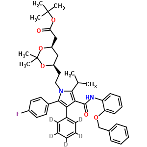 (6-{2-[3-(2-芐氧基-苯基氨基甲酰)-5-(4-氟-苯基)-2-異丙基-4-苯基-d5-吡咯-1-基]-乙基}-2,2-二甲基-[1,3]-二噁烷-4-基)-乙酸叔丁酯結(jié)構(gòu)式_265989-41-1結(jié)構(gòu)式