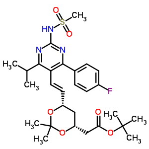 叔-丁基-7-[4-(4-氟苯基)-6-異丙基-2-甲磺?；被奏?5-基]-(3R,5S)-異丙基亞基-(E)-6-庚烯酸酯結(jié)構(gòu)式_371775-73-4結(jié)構(gòu)式