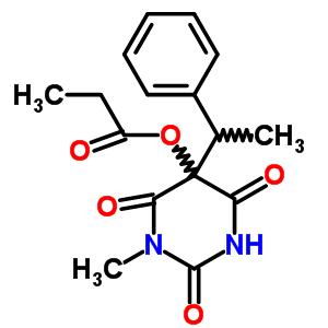 1-甲基-5-(1-苯基乙基)-5-丙?；趸?2,4,6(1h,3h,5h)-嘧啶三酮結(jié)構(gòu)式_37431-42-8結(jié)構(gòu)式