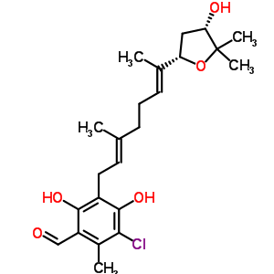 (-)-3-Chloro-4,6-dihydroxy-2-methyl-5-[(2e,6e)-3-methyl-7-[(2s,4s)-tetrahydro-4-hydroxy-5,5-dimethylfuran-2-yl ]-2,6-octadienyl ]benzaldehyde Structure,51759-79-6Structure