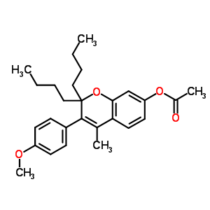 2H-1-benzopyran-7-ol,2,2-dibutyl-3-(4-methoxyphenyl)-4-methyl-, 7-acetateStructure,5188-50-1Structure 2H-1-benzopyran-7-ol,2,2-dibutyl-3-(4-methoxyphenyl)-4-methyl-, 7-acetate Structure,5188-50-1Structure