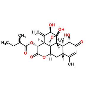 11Beta,20-epoxy-1beta,11alpha,12alpha-trihydroxy-15beta-(2-methyl-1-oxobutoxy)picrasa-3,13(21)-diene-2,16-dioneStructure,53683-70-8Structure 11Beta,20-epoxy-1beta,11alpha,12alpha-trihydroxy-15beta-(2-methyl-1-oxobutoxy)picrasa-3,13(21)-diene-2,16-dione Structure,53683-70-8Structure