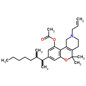 1,2,3,4-四氫-5,5-二甲基-8-(1,2-二甲基庚基)-10-乙?；趸?2-(2-丙烯基)-5H-[1]苯并吡喃并[4,3-c]吡啶結(jié)構(gòu)式_58019-92-4結(jié)構(gòu)式