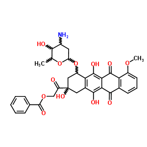 (8S-cis)-10-((3-amino-2,3,6-trideoxy-alpha-l-lyxo-hexopyranosyl)oxy)-8-((benzoyloxy)acetyl)-7,8,9,10-tetrahydro-6,8,11-trihydroxy-1-methoxy-5,12-naphthacenedioneStructure,59367-03-2Structure (8S-cis)-10-((3-amino-2,3,6-trideoxy-alpha-l-lyxo-hexopyranosyl)oxy)-8-((benzoyloxy)acetyl)-7,8,9,10-tetrahydro-6,8,11-trihydroxy-1-methoxy-5,12-naphthacenedione Structure,59367-03-2Structure