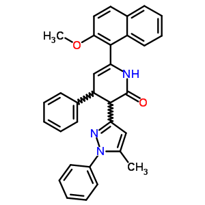 6-(2-Methoxynaphthalen-1-yl)-3-(5-methyl-1-phenyl-pyrazol-3-yl)-4-phenyl-3,4-dihydro-1h-pyridin-2-oneStructure,78634-54-5Structure 6-(2-Methoxynaphthalen-1-yl)-3-(5-methyl-1-phenyl-pyrazol-3-yl)-4-phenyl-3,4-dihydro-1h-pyridin-2-one Structure,78634-54-5Structure