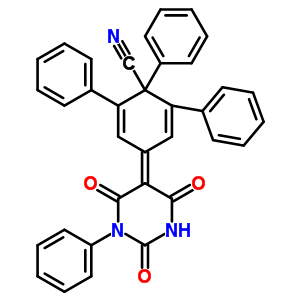 2,5-Cyclohexadiene-1-carbonitrile,1,2,6-triphenyl-4-(tetrahydro-2,4,6-trioxo-1-phenyl-5(2h)-pyrimidinylidene)-Structure,87031-32-1Structure 2,5-Cyclohexadiene-1-carbonitrile,1,2,6-triphenyl-4-(tetrahydro-2,4,6-trioxo-1-phenyl-5(2h)-pyrimidinylidene)- Structure,87031-32-1Structure
